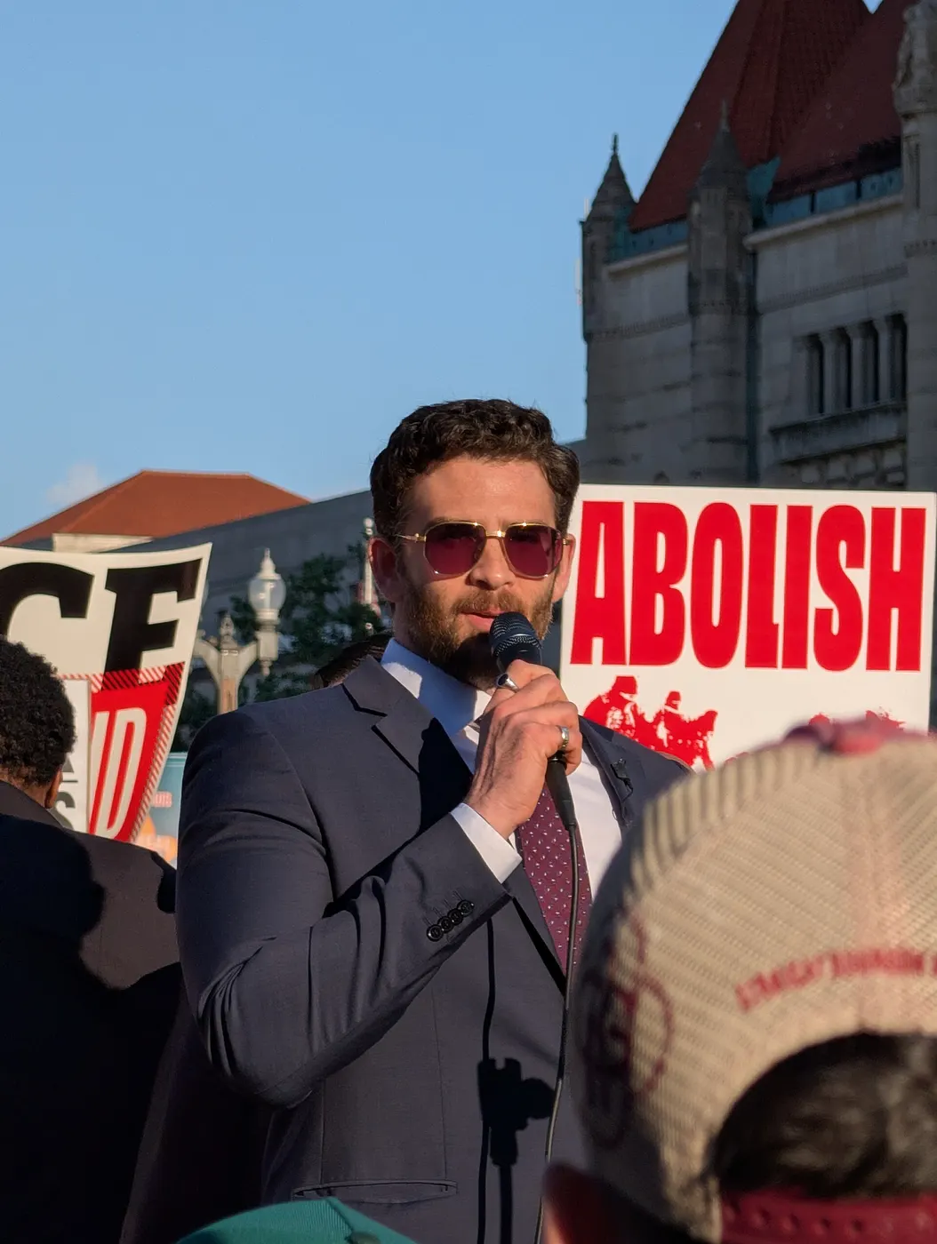 Hasan Piker speaking at a rally for Cori Bush in St. Louis